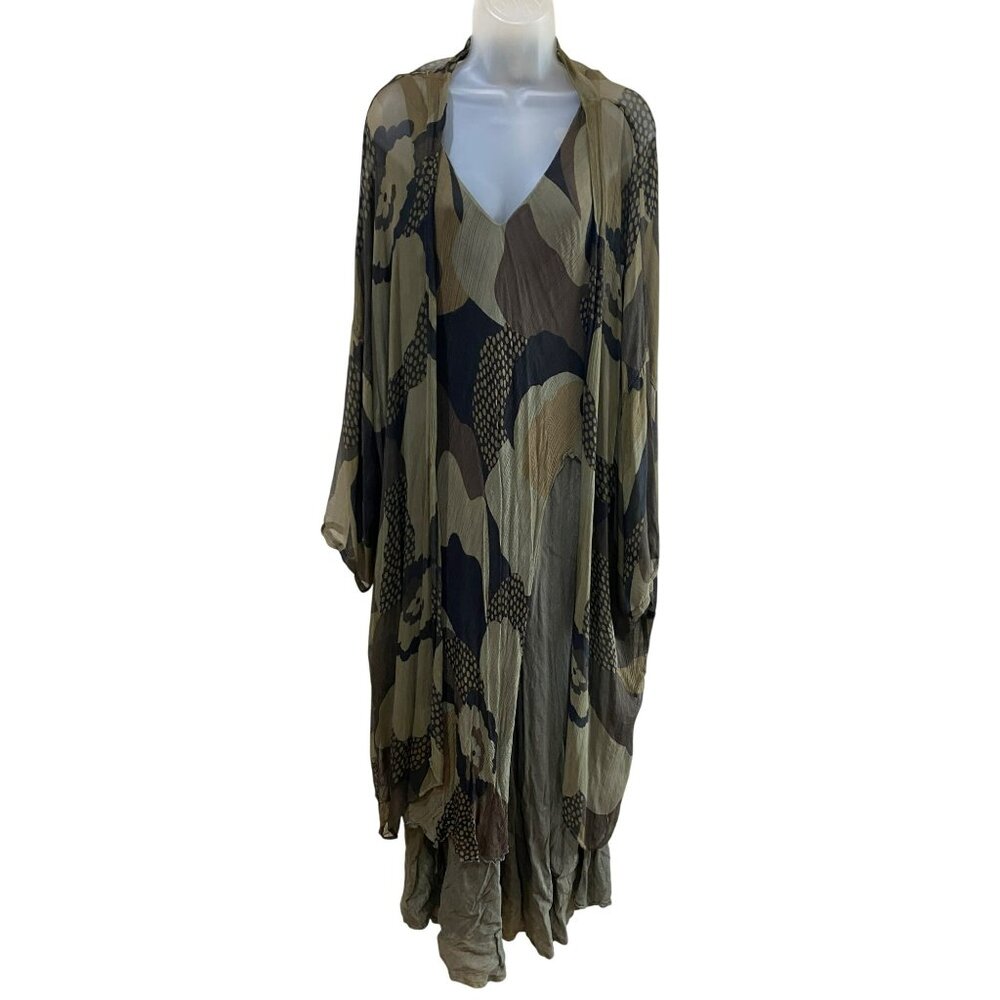 La Bottega Di Brunella Camouflage Patterned Womens Sleeveless Dress & Sheer Open